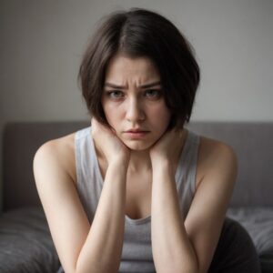 femme anxieuse qui se tient la tête