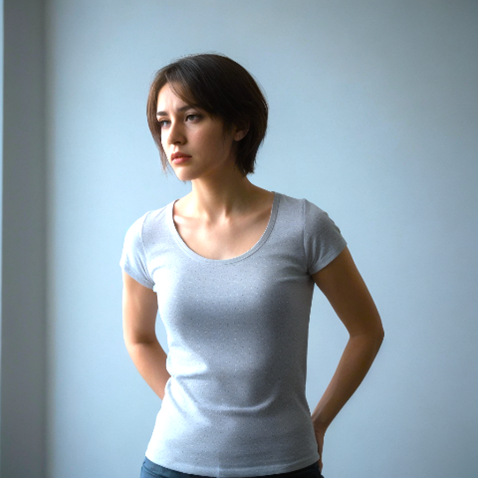 femme les mains posées sur les hanches l'air soucieux