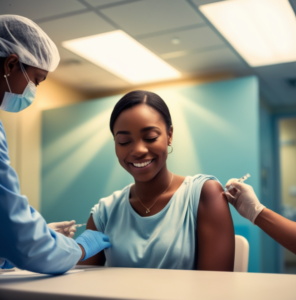 une femme en train de se faire vacciner